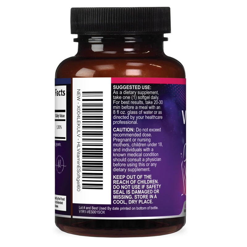 Vitamin E - 180 mg per Serving - Powerful Hair & Skin Support Supplement - dl-Alpha VitaminE Immune Health Support with Antioxidants - Easily Absorbed GMO & Gluten Free, Bottled in USA - 60 Softgels 60 Count (Pack of 1)