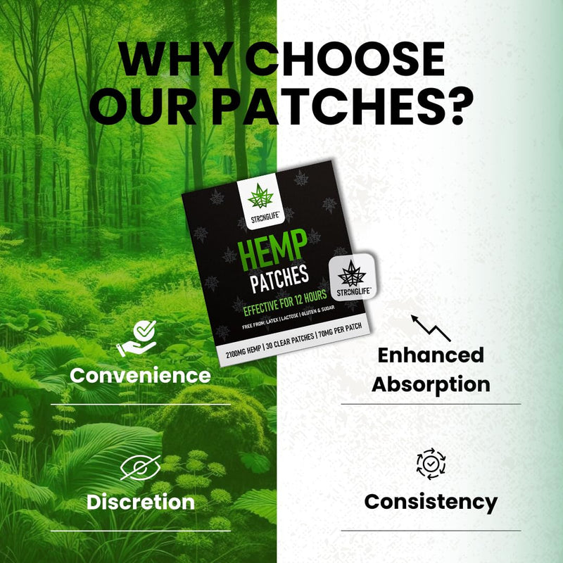 Stronglife Hemp Patches - 30 Hemp Oil Patches - 70mg per Patch with Total of 2100mg -12 Hour Transdermal Adhesive Discreet Patches UK - Hemp Cream Topical Alternative (Clear Patch) Clear Patch