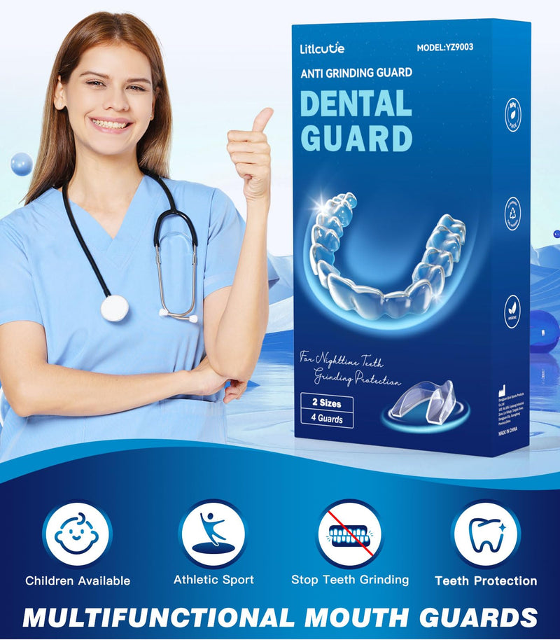 [Australia] - Mouth Guard for Grinding Teeth at Night,Teeth Grinding Mouth Guard for Sleep,Reusable Guards for Sleeping,4 Pack/2 Size,Transparent Transparent 4 Pack/2 Size 