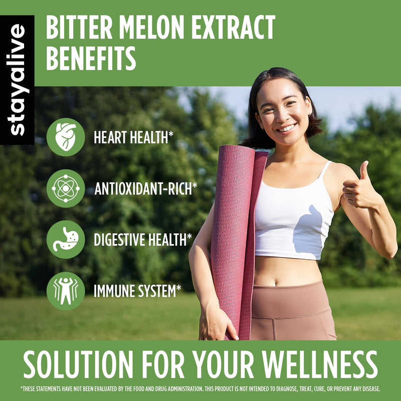 [Australia] - STAY ALIVE Extra Strength Bitter Melon Capsules, 10% Bitter Principles, 150 Pills, 25X Concentrated Powder, 5 Month Supply, Non-GMO & Gluten Free Momordica Charantia Supplement 