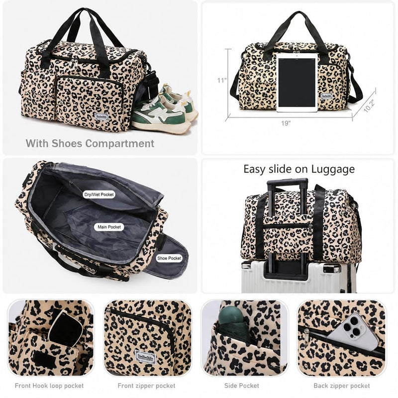 Leopard Duffle Bag Women Weekender Bag Overnight Bags for Women Travel Sport Duffle Gym Bag-Green Leopard Green Leopard