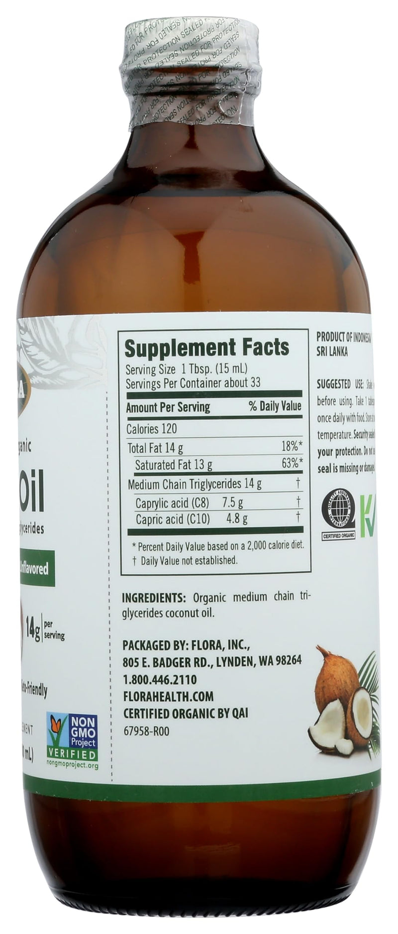 [Australia] - Flora - MCT Oil Certified Organic - Supports Muscle Energy & Brain Health - Contains C8 Caprylic Acid & C10 Capric Acid - Non-GMO, Gluten-Free, Vegan & Keto-Friendly - 8.5 fl. oz. Glass Bottle 