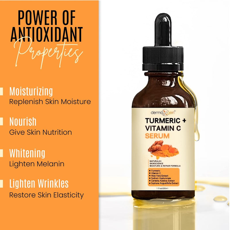 Turmeric and Vitamin C Anti-Aging facial serum, PURE ORGANIC Reduce Wrinkles, Improve Blemishes and Acne, Skin firming and Intensive Moisturizing & hydrating Serum for all skin Types (1 fl oz)) 1 Fl Oz (Pack of 1)