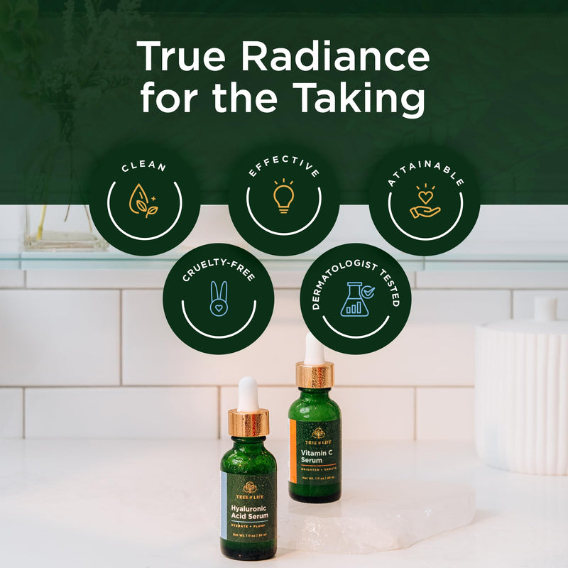 Tree of Life Face Serum Skin Care, Facial Serum for Women and Men, Set of 2 | Hydrating facial serum set. Includes Vitamin C and Hyaluronic Acid serum for brightening and firming.
