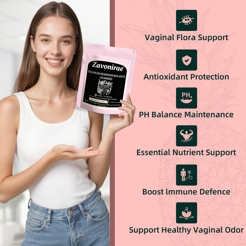 Feminine Balance Gummies for Women - Gel Candy, Hawaiian Pineapple Flavour | 60 Vegan Gummies | Supports Vaginal Health, pH Balance & Immune Defence | Gluten-Free, Halal, Sugar-Free Daily Supplement