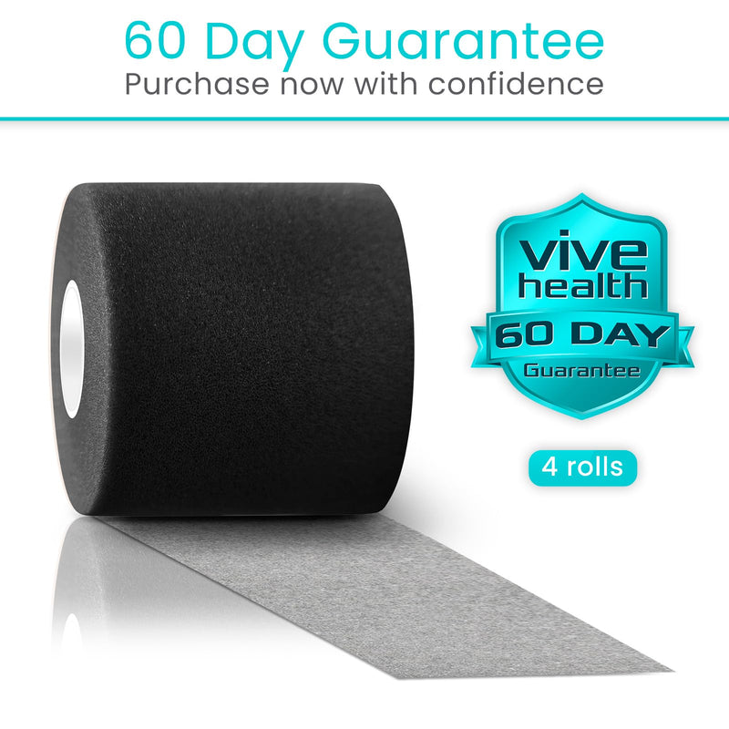 Vive Pre Wrap Athletic Tape (4 Pack - 2.75" Wide) - Prewrap Sports Strips (120 Yards) for Hair, Soccer, Injuries, Ankles, Football, Wrists, Lacrosse, Boxing, Baseball - Breathable, Non-Adhesive Black