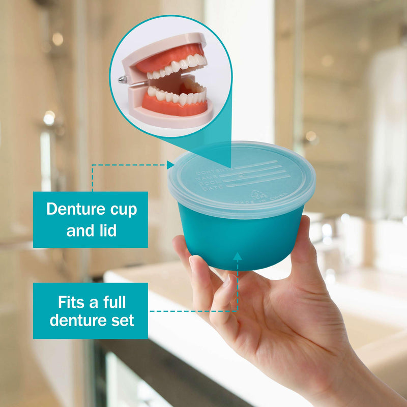 Denture Cup with Lid - Pack of 5 Denture Cases - Retainer and False Teeth Container Bath for Travel, Nursing Home, and Hospital Use 5 Pack