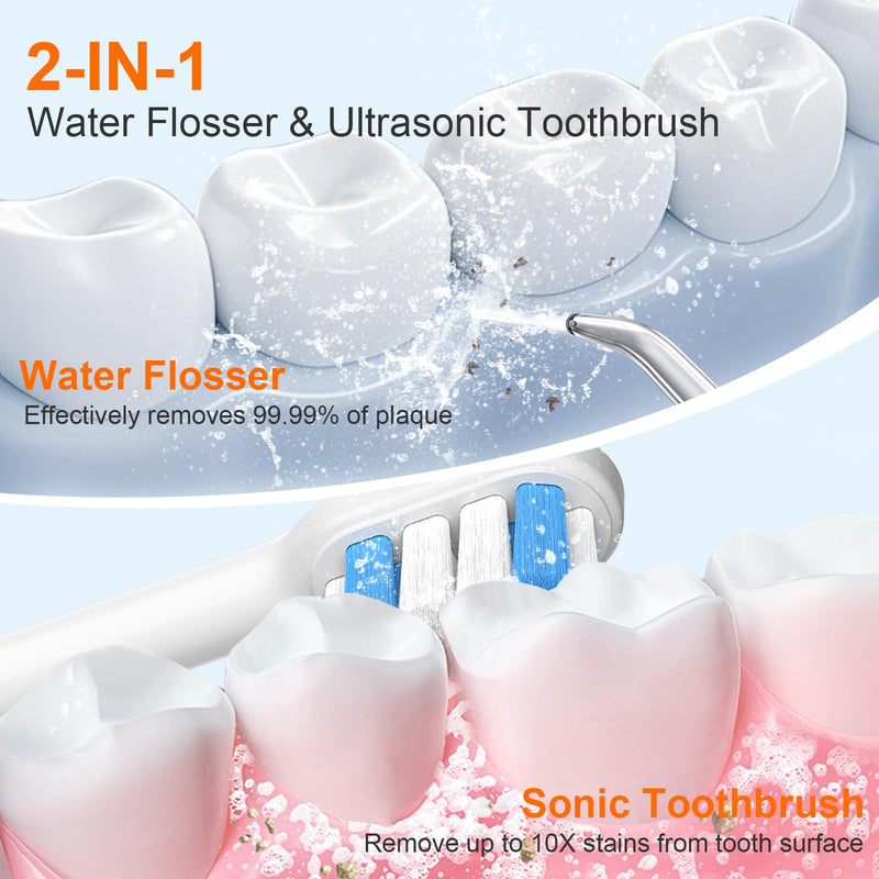[Australia] - H2ofloss Sonic Electric Toothbrush and Water Flosser Combo, Rechargeable 2000mAh Toothbrush and 2500mAh Oral Irrigator with 300ml Tank, 4 Brush Heads, 5 Nozzles, 2 in 1 for Home and Travel (Black) Black 