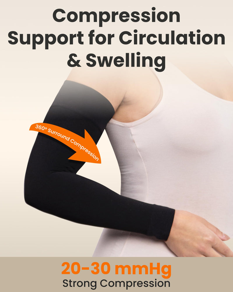 [Australia] - KEMFORD Compression Lymphedema Arm Sleeves for Women - 20-30 mmHg, Black - Medical Arm Brace for Swelling, Edema, Circulation Small/Medium Black (20-30 Mmhg) 