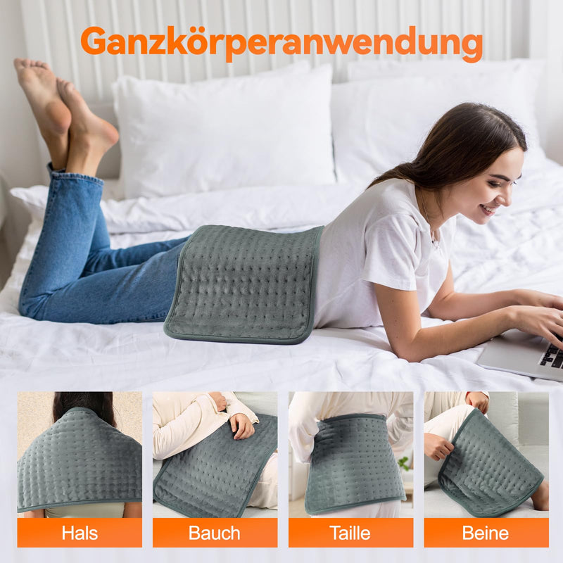 [Australia] - OneAmg heating pad with automatic switch-off, electric heat pad with 4-hour timer and 6 heat settings, heating pad with digital remote control, machine washable, heating pad back 30x60 cm gray 