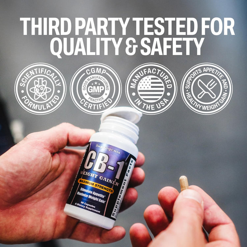CB-1 Weight Gainer Pills (90 Count) | Clinically Tested Appetite Stimulant | Healthy Weight Gain Pills for Underweight Women & Men | Powerful Mass Gainer