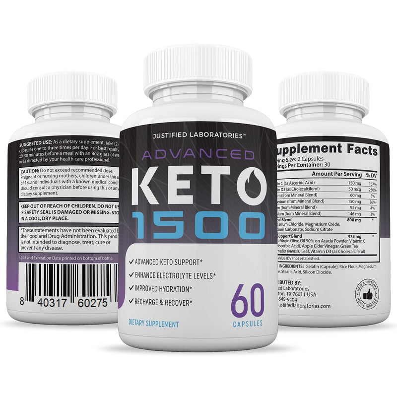 [Australia] - Justified Laboratories (2 Pack Advanced Keto 1500 Keto Pills 1275MG New & Improved Formula Contains Apple Cider Vinegar Extra Virgin Olive Oil Powder Green Tea Leaf 120 Capsules 60 Count (Pack of 2) 
