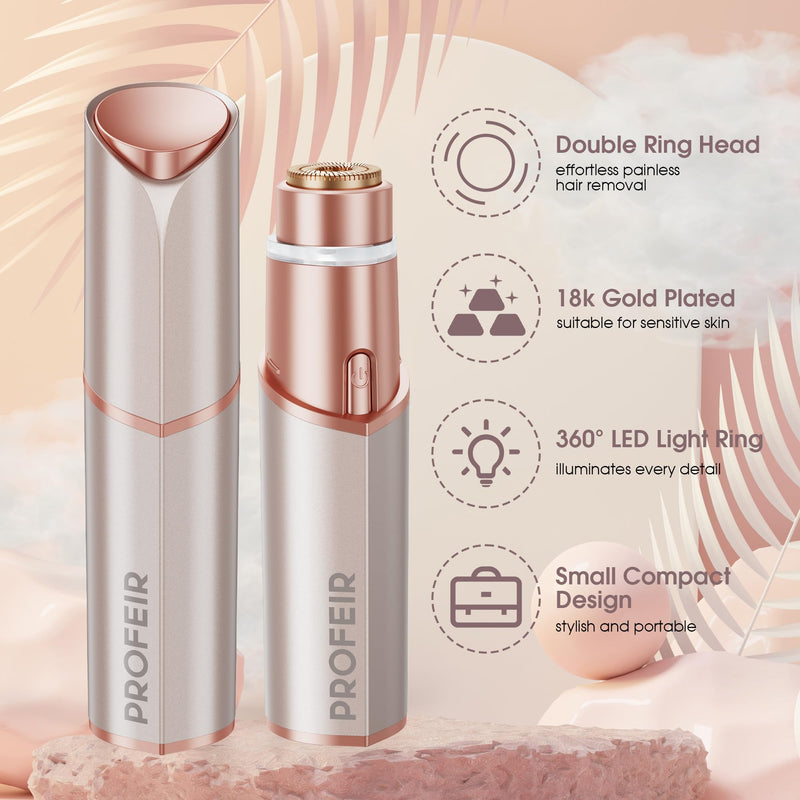 [Australia] - Facial Hair Removal for Women: Electric Hair Removal Device - Rechargeable Painless Face Razor for Chin Upper Lip Peach Fuzz with Light (Rose Gold) Rose Gold 