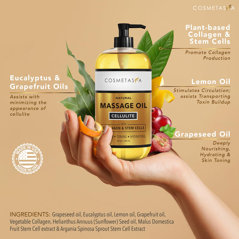 [Australia] - Cellulite Massage Oil with Collagen & Stem Cells- 100% Natural Cellulite Treatment, Assists with Firming, Toning & Moisturizes Skin 8.8 by Cosmetasa (8.8 oz) (8.8) 8.8 Fl Oz (Pack of 1) 