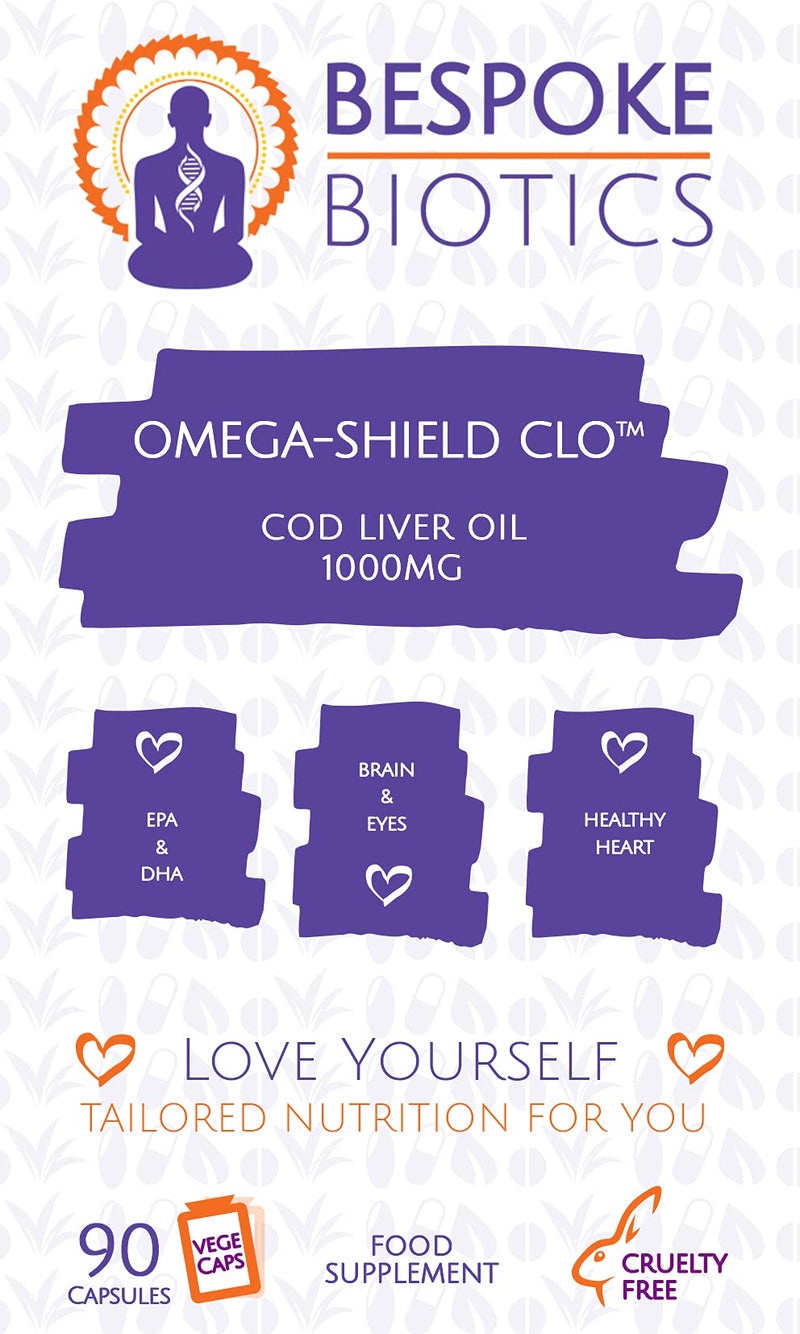 Cod Liver Oil Supplement (1000mg) - 90 Soft Gel Capsules | Daily Omega 3 Supplement with DHA EPA | Arthritis Brain Anxiety Immunity Bones Joints| Omega-Shield-CLO