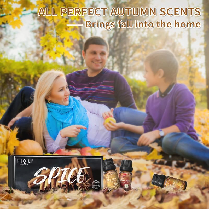 [Australia] - HIQILI Spice Fragrance Oil, Scented Oil 6x10ml for Candle Making Soap Slime, Fall Essential Oils for Diffuser Home, Cinnamon Pumpkin Vanilla Apple Cider Harvest Spice Fall Leaf, Christmas 0.33 Fl Oz (Pack of 6) 