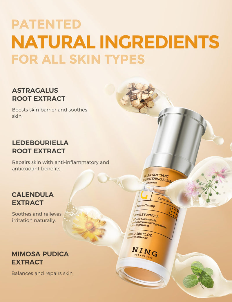 NING DERMOLOGIE Vitamin C Serum with Niacinamide & Ethyl Ascorbic Acid | Brightening, Moisturizing Face Serum for Dark Spot | Hyperpigmentation & Anti-Aging Treatment | Korean Synergy Formula 1.01oz