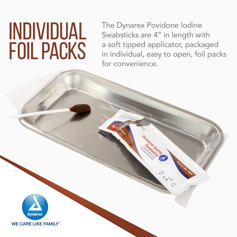 [Australia] - Dynarex Povidone Iodine Swabsticks, Swabstick Packaged in Individual Foil Pack, Antiseptic for Skin Preparation, Brown, 1 Box of 50 Dynarex Povidone Iodine Swabsticks Unflavored 1 Count (Pack of 50) 