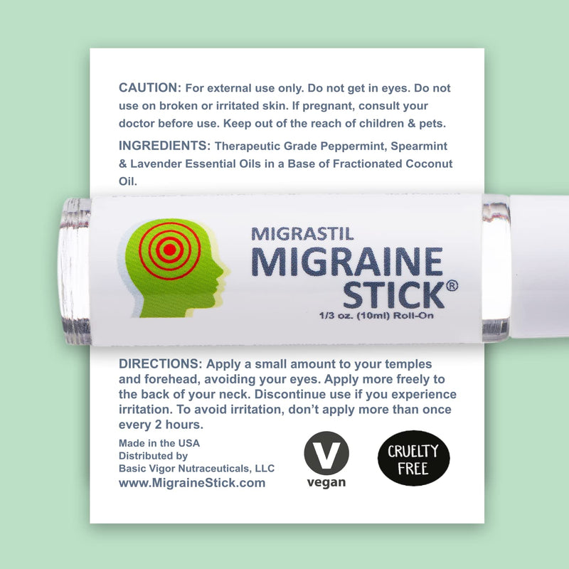 [Australia] - Basic Vigor Migrastil Migraine Stick® Rollon - Fast Cooling Comfort for Your Head. Aromatherapy with Peppermint & Other Essential Oils. Metal Roller. Made in USA 