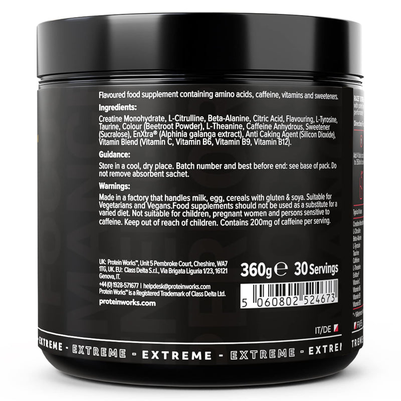 Protein Works - Raze Extreme Pre Workout | Creatine, Caffeine & Beta Alanine | Energy Drink | Watermelon Breeze | 30 Servings