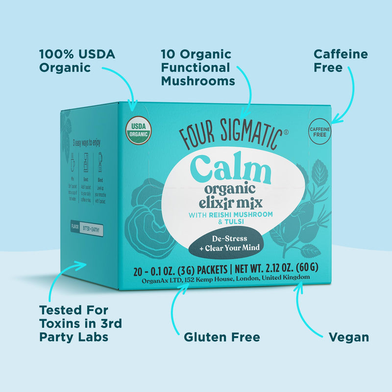 Four Sigmatic Reishi Mushroom Elixir Mix| Coffee Alternative with Organic Reishi Mushroom Powder, Tulsi, Rose Hips & Mint | Support Stress & Sleep | Decaf, Vegan, Gluten-Free & Keto | 20 Packets