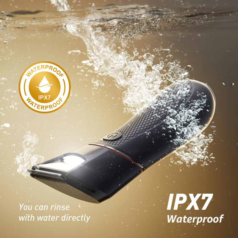 [Australia] - Body Hair Trimmer for Men: Pubic Hair Trimmer with Mirror & LED Light - Electric Ball Shavers with Ceramic Blades & Travel Lock - Body Groomer IPX7 Waterproof Wet/Dry Use for Groin/Legs/Chest 