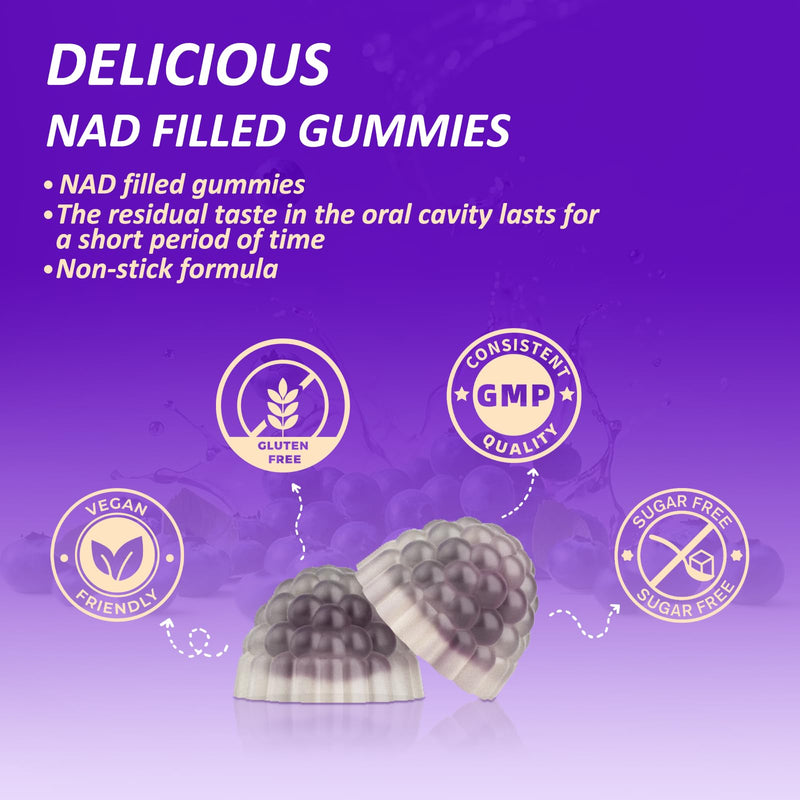 NAD Gummies with Nicotinamide Riboside, NAD+ Supplement for Women & Men with Trans-Resveratrol, Fisetin, Vitamin B2, B5, B6, Anti-Aging, Cell Regeneration & Energy, Sugar-Free, 60 Gummies 60 Gummies (Pack of 1)