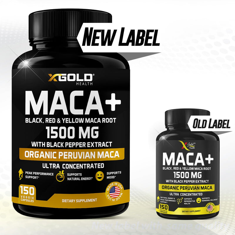 [Australia] - X Gold Health Organic Maca Root Powder Capsules 1500mg with Black | Red & Yellow Peruvian Maca Root Extract Gelatinized, Energy & Mood Supplement for Men & Women + Black Pepper for Best Benefits 