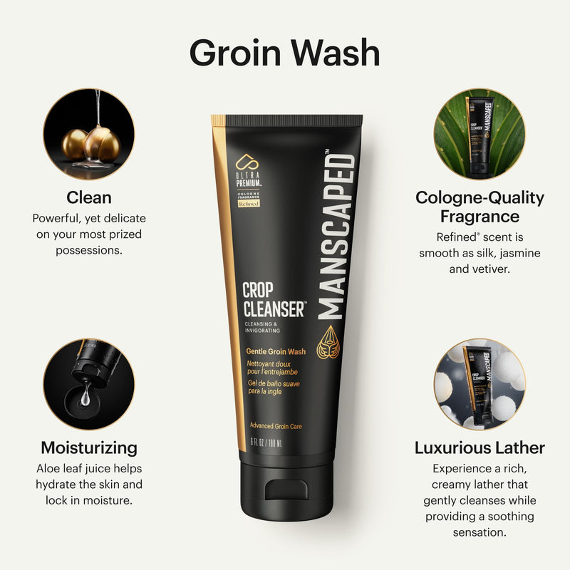 MANSCAPED® Crop Cleanser® Groin Wash, Men’s Invigorating Formula for Below-The-Waist Cleaning, Refreshing Shower Gel For Men Infused with Vitamin E and Aloe, Vegan body wash, 6oz (2-Pack) 6 Ounce (Pack of 2)