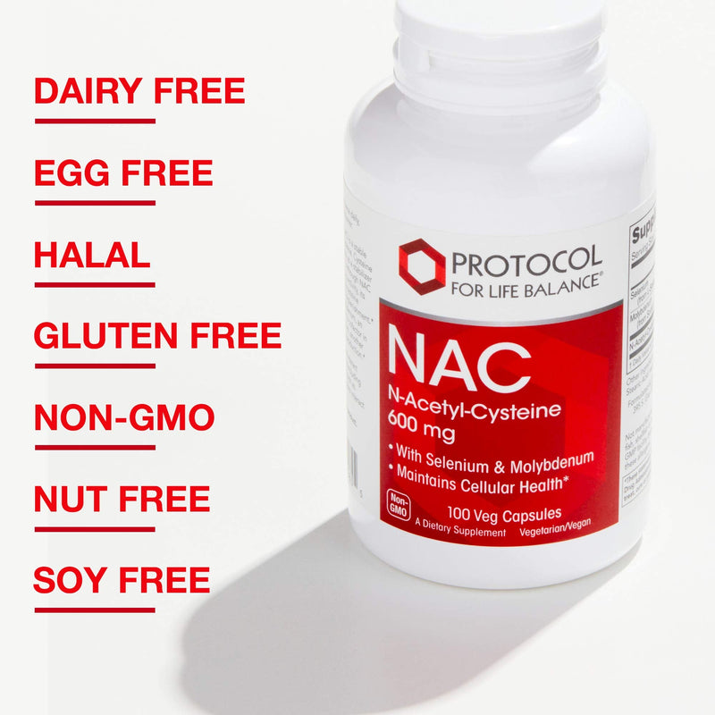 [Australia] - Protocol NAC 600mg - N-Acetyl-Cysteine with Molybdenum & Selenium - For Glutathione Synthesis, Cellular & Lung Health* - Amino Acid Supplement - Made Without Gluten, Dairy-Free, Non-GMO - 100 Veg Caps 