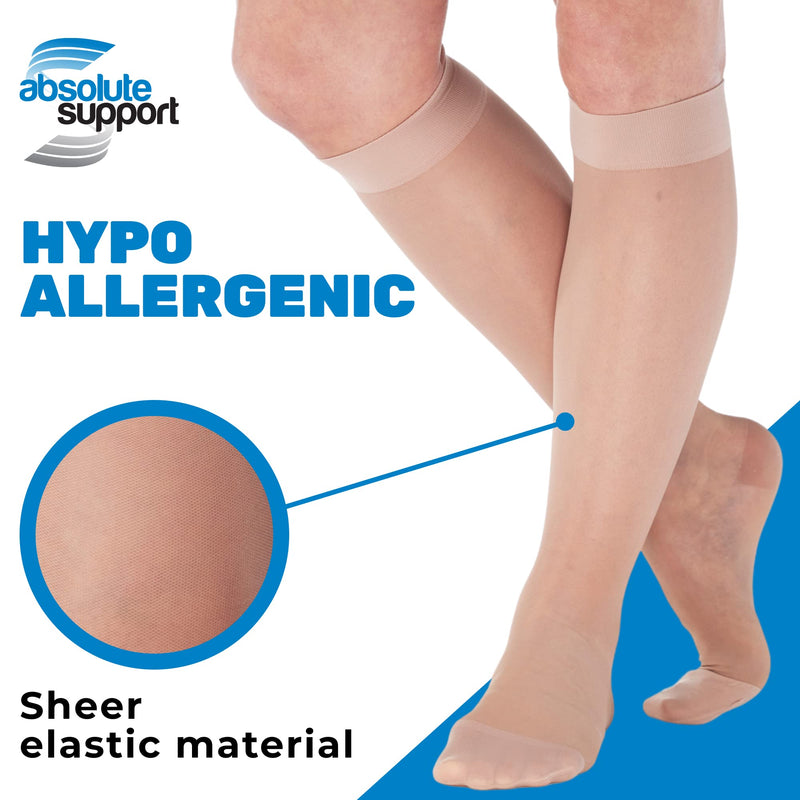 [Australia] - Made in USA - Travel Compression Socks for Women 15-20mmHg - Sheer Graduated Compression Knee High for Airplane, Flight, Travel Circulation - Nude, Large - ATRAVEL101NU3 