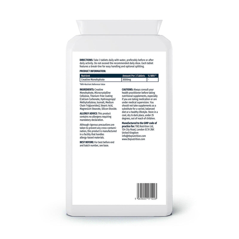 Creatine Monohydrate 1000mg Tablets | 3000mg Per Daily Serving | Supports High-Intensity Exercise Performance | 90 Vegan Tablets | UK Made