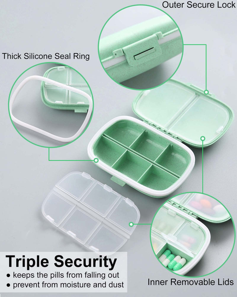 [Australia] - MEACOLIA 2 Pack 8 Compartments Travel Pill Organizer Box Moisture Proof Small Pill Case for Pocket Purse Daily Pill Holder Container for Medicine Vitamin (Cyan & Khaki) Cyan & Khaki 