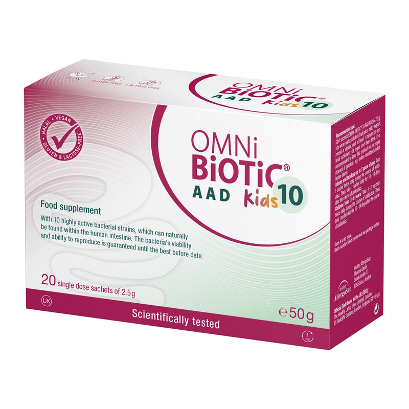 OMNi BiOTiC 10 AAD Kids | Probiotic for Kids | Easy to take | Child-Specific Formulation with Neutral Flavour | 20 Sachets | Powder | Vegan | Gluten-Free | Halal | for Daily use