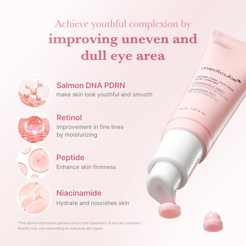 [Australia] - medicube Salmon DNA PDRN Pink Peptide Eye Serum with Niacinamide and 99% Purity Retinol for Fine Lines, Uneven Skin Tone, Korean Skin Care 1.01fl.oz 