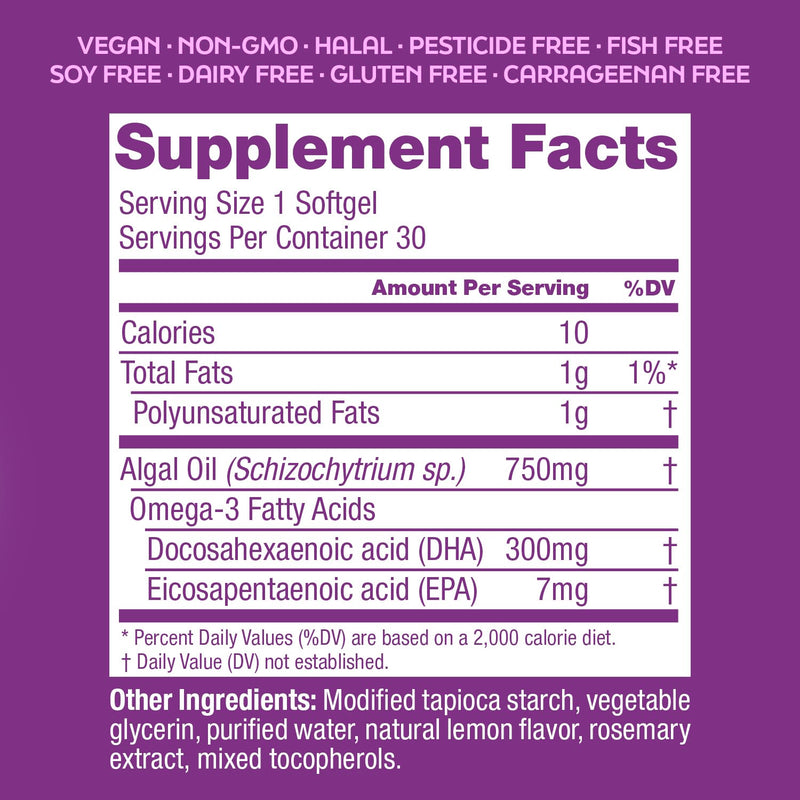 [Australia] - Root'd Prenatal DHA - 300mg Pure Vegan Omega-3 DHA from Algal Oil, Plant-Based Prenatal Supplement for Pregnancy, Fetal Brain & Eye Development, Non-GMO, Lemon & Rosemary Flavor, 30 Softgels 