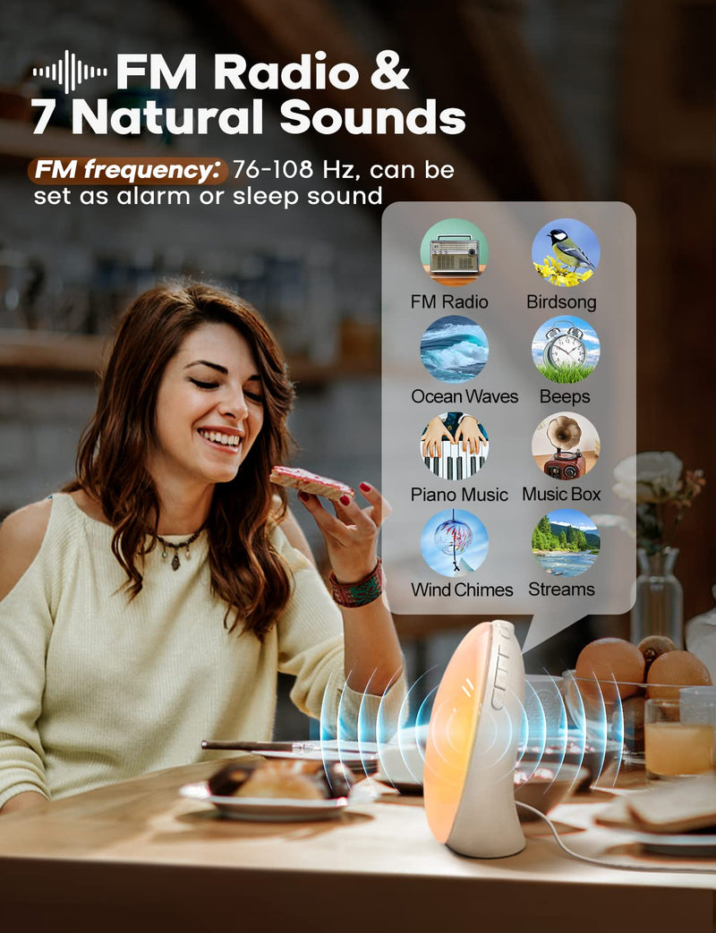 [Australia] - Dekala Light Alarm Clock, Radio Alarm Clock, Sunrise Sunset Simulation, Full Screen Digital Alarm Clock with Double Alarms, Rotation Button, Natural Sounds, FM Radio for Adults & Children Full Screen - Classic (No App Control) 
