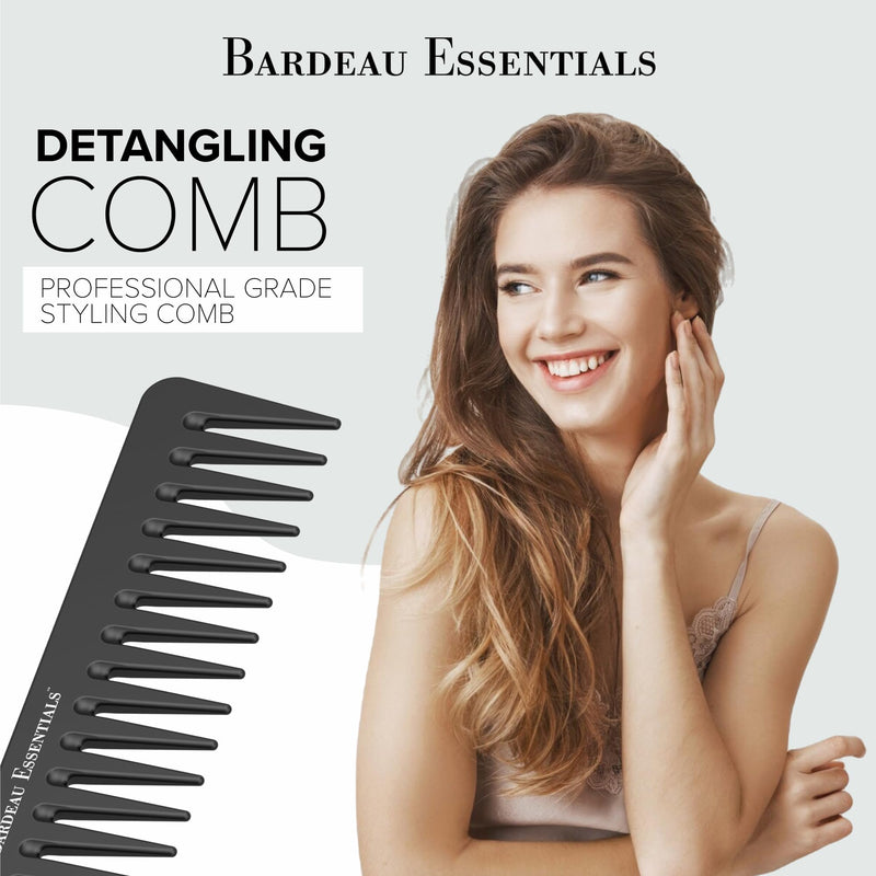 Black Carbon Wide Tooth Comb (7 Inch) - 2 Pack - Professional Detangling & Styling Tool for Men & Women, All Hair Types 2 Pack Black