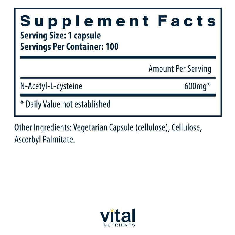 [Australia] - Vital Nutrients NAC 600mg | N-Acetyl Cysteine | Vegan NAC Supplement | Antioxidant for Sinus, Liver, Immune, and Respiratory Health* | Gluten, Dairy, Soy Free | 100 Capsules 100 Count (Pack of 1) 