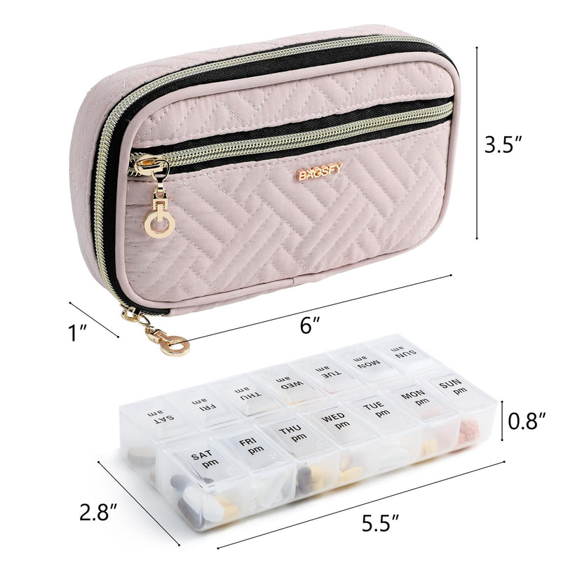 BAGSFY Pill Organizer Case 2 Times a Day- Weekly Medicine Organizer Travel Pill Box with Removable 7 Day Medicine Case Container for Fish Oil, Vitamin, Supplement Small Pink