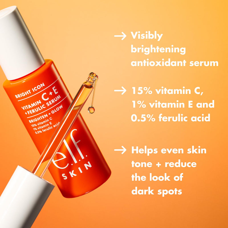 e.l.f. SKIN Bright Icon Vitamin C + E + Ferulic Face Serum Mini, Brightening & Soothing with 15% Vitamin C, Vegan & Cruelty-Free 0.5 Fl Oz (Pack of 1)