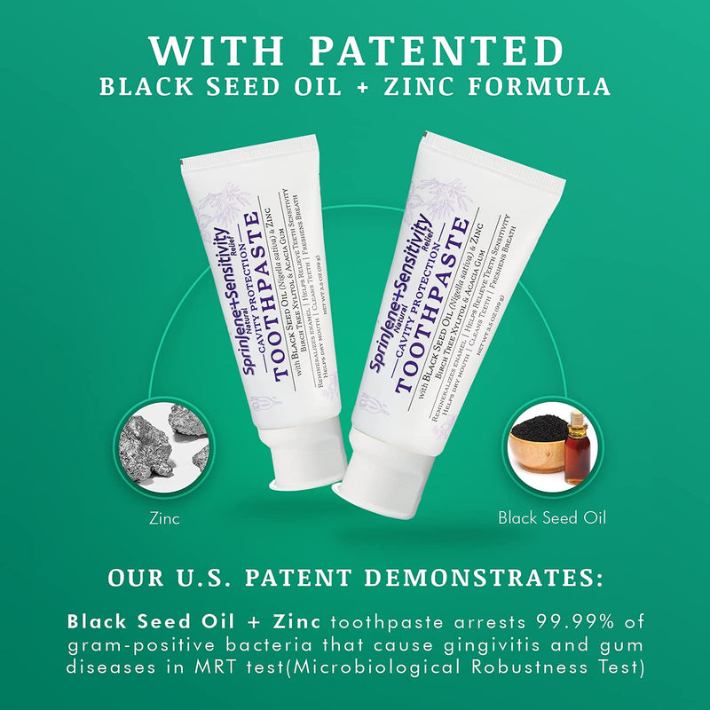 [Australia] - SprinJene Natural Sensitivity Relief Toothpaste – Fluoride Toothpaste for Sensitive Teeth & Cavity Protection – SLS Free with Patented Black Seed Oil & Zinc – Made in The USA (4 Pack) Mint - Sensitivity Relief Cavity Protection Pack of 4 