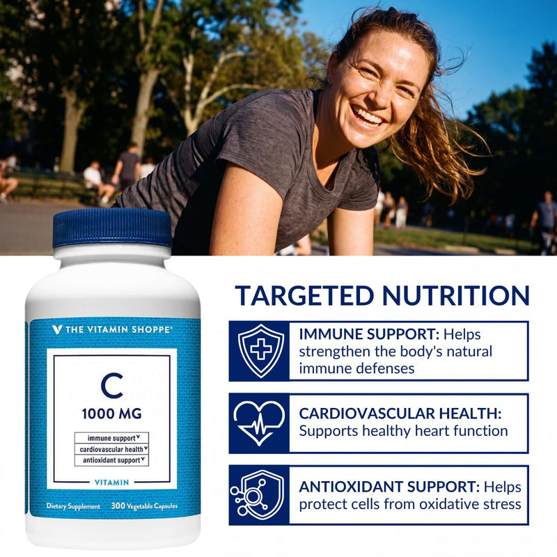The Vitamin Shoppe Vitamin C 1000 MG with Antioxidants, 300 Capsules | Antioxidant Supplement to Support Immune Function & Cardiovascular Health