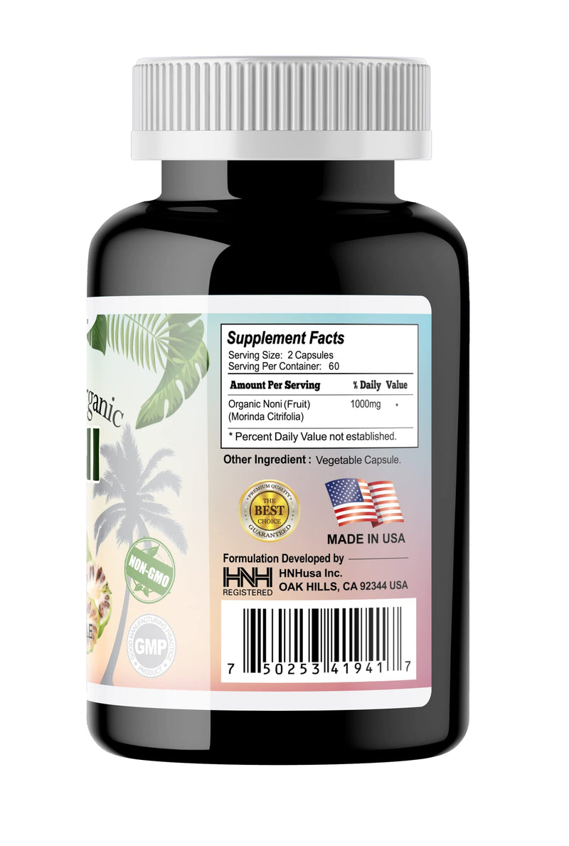 [Australia] - Dr.K&C HNHusa Premium Organic Noni 1000 mg 120 Veggie Capsules Pure Antioxidants Overall Health Support Immune System Morinda Citrifolia Extract Vegan Non GMO No Filler Supplements Noni 1pk 120 Count (Pack of 1) 