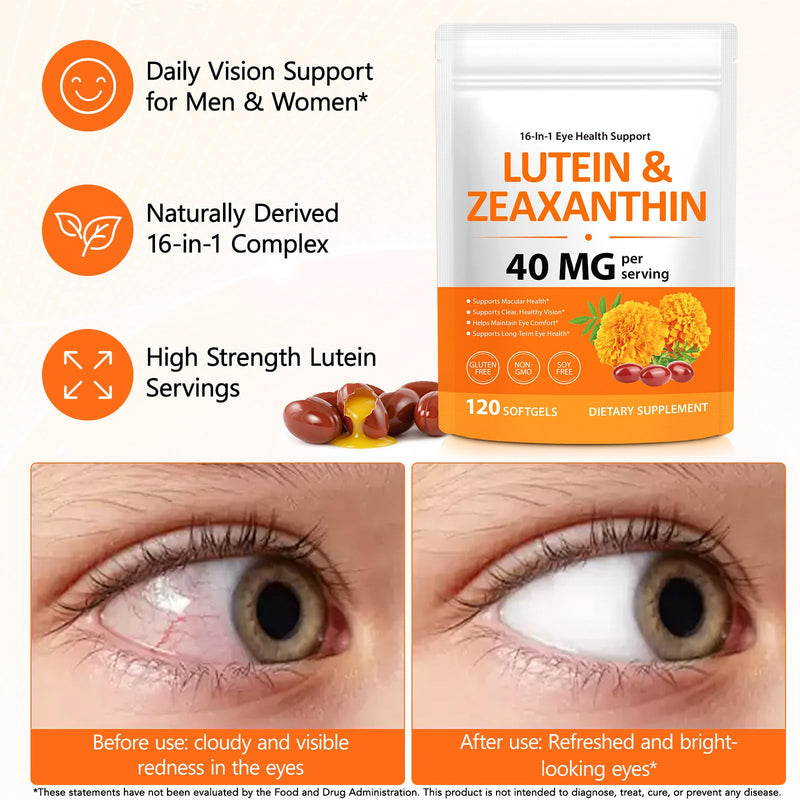 Lutein & Zeaxanthin Eye Vitamins, 16-in-1 Eye Health Formula with Omega-3, Zinc, Vitamins C, D3 & E, 40mg Lutein for Vision & Macular Support, 120 Capsules