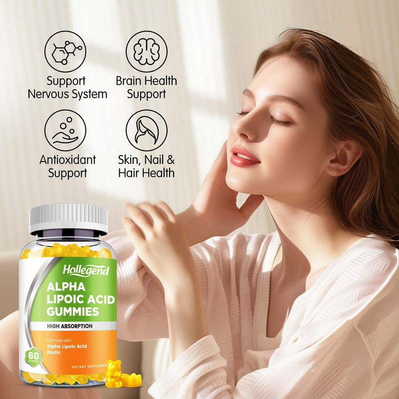 [Australia] - Alpha Lipoic Acid Gummies 1000Mg with Biotin, High Absorption Chewable ALA Supplement for Antioxidant, Brain Health and Nerve Support, Pineapple Flavor, Sugar Free, 60 Chews 60 Count (Pack of 1) 