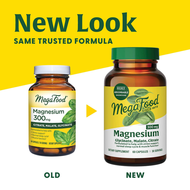 [Australia] - MegaFood Magnesium 300 mg - Highly absorbable blend of Magnesium Glycinate, Magnesium Citrate & Magnesium Malate to Help Support Heart, Nerve Health and Relaxation - 60 Capsules (30 Servings) 60 Count (Pack of 1) 