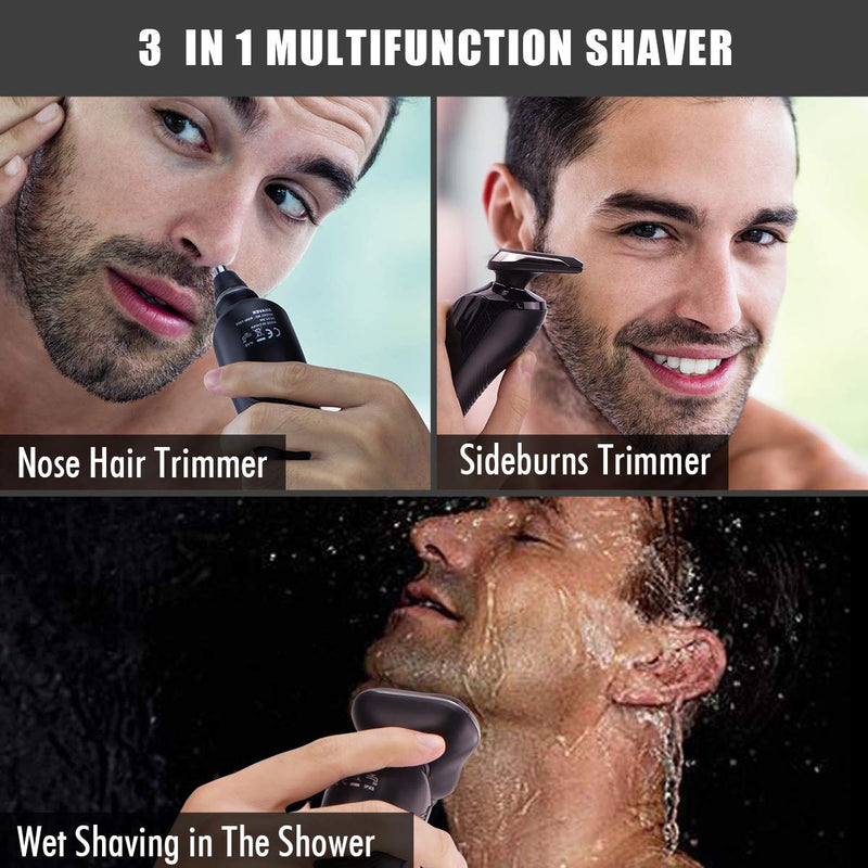 [Australia] - Electric Razor for Men - Rechargeable Electric Shaver for Men, Waterproof Wet Dry Cordless Razor with Nose Hair Trimmer and Sideburns Trimmer 3 IN 1 Rotary Shavers 