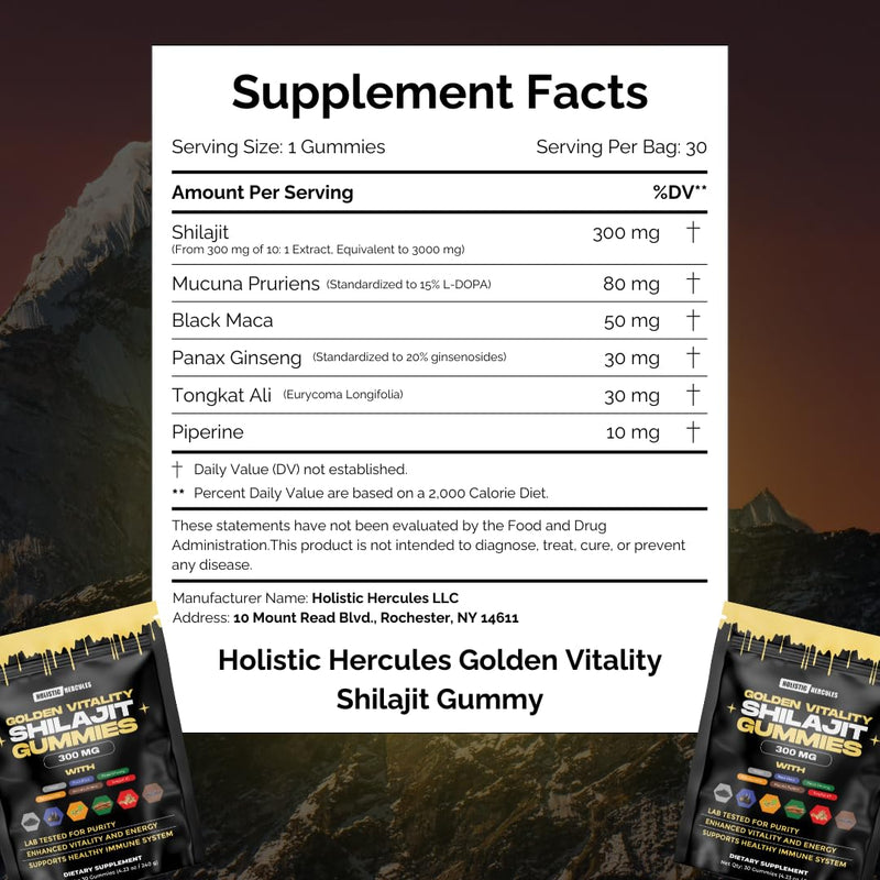 [Australia] - Himalayan Gold Shilajit Gummies with Ashwagandha Black Maca Tongkat Ali Panax Ginseng Mucuna | 100% Natural Organic | Vegan Non-GMO Sugar-Free (30) 30 