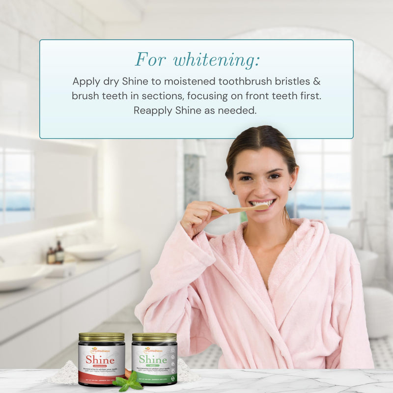 OraWellness Shine Remineralizing Tooth Powder with Hydroxyapatite, Mint | Fluoride Free, Made in the USA, Natural Teeth Whitening Powder with Microcrystalline Hydroxyapatite, Helps Remove Stains